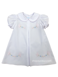 Auraluz Baby Dress...White with pink scallop trim and embroidered birds