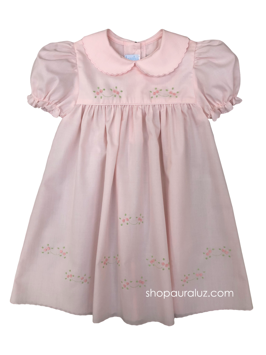 Auraluz Pink Knit Dress with Pink Flower Embroidery