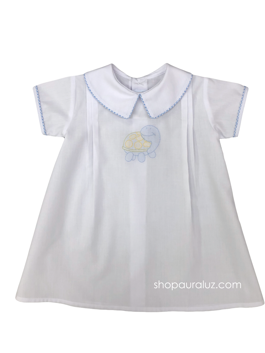 Auraluz Embroidered Day Gown, White with Blue Giraffe main image 0