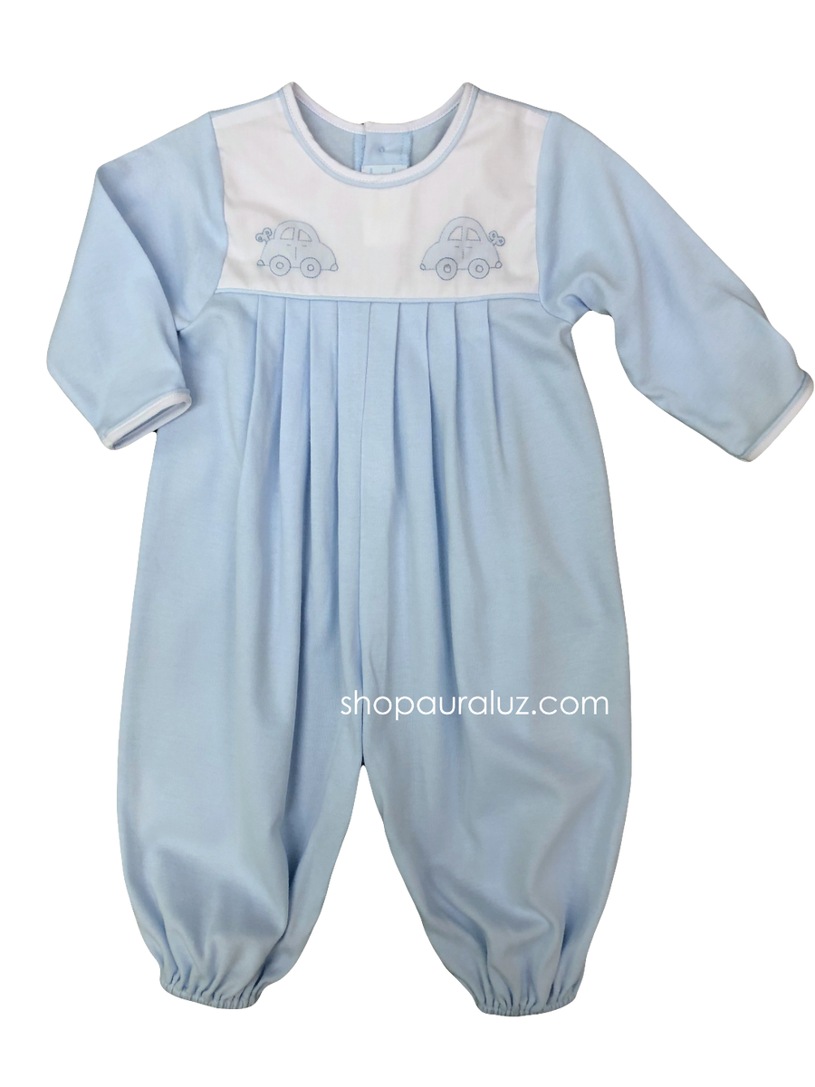 Auraluz White Pique Longall with Blue Row Cars Embroidery main image 0