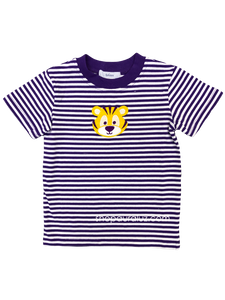 Purple/White Stripe Shirt with tiger applique