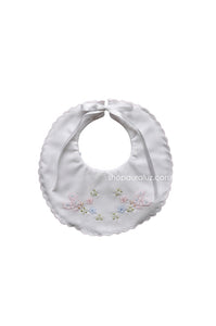 Auraluz Baby Bib..White w/pink scallops and embroidered butterflies