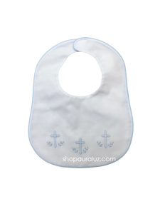 Auraluz Bib...White with blue binding trim and embroidered crosses