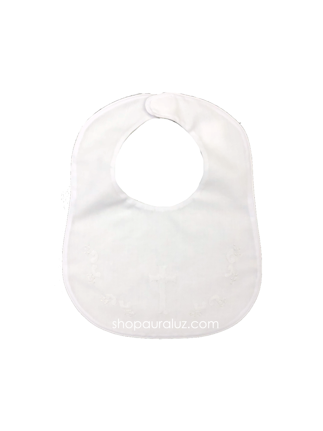 Auraluz Bib...White with white binding trim and embroidered cross