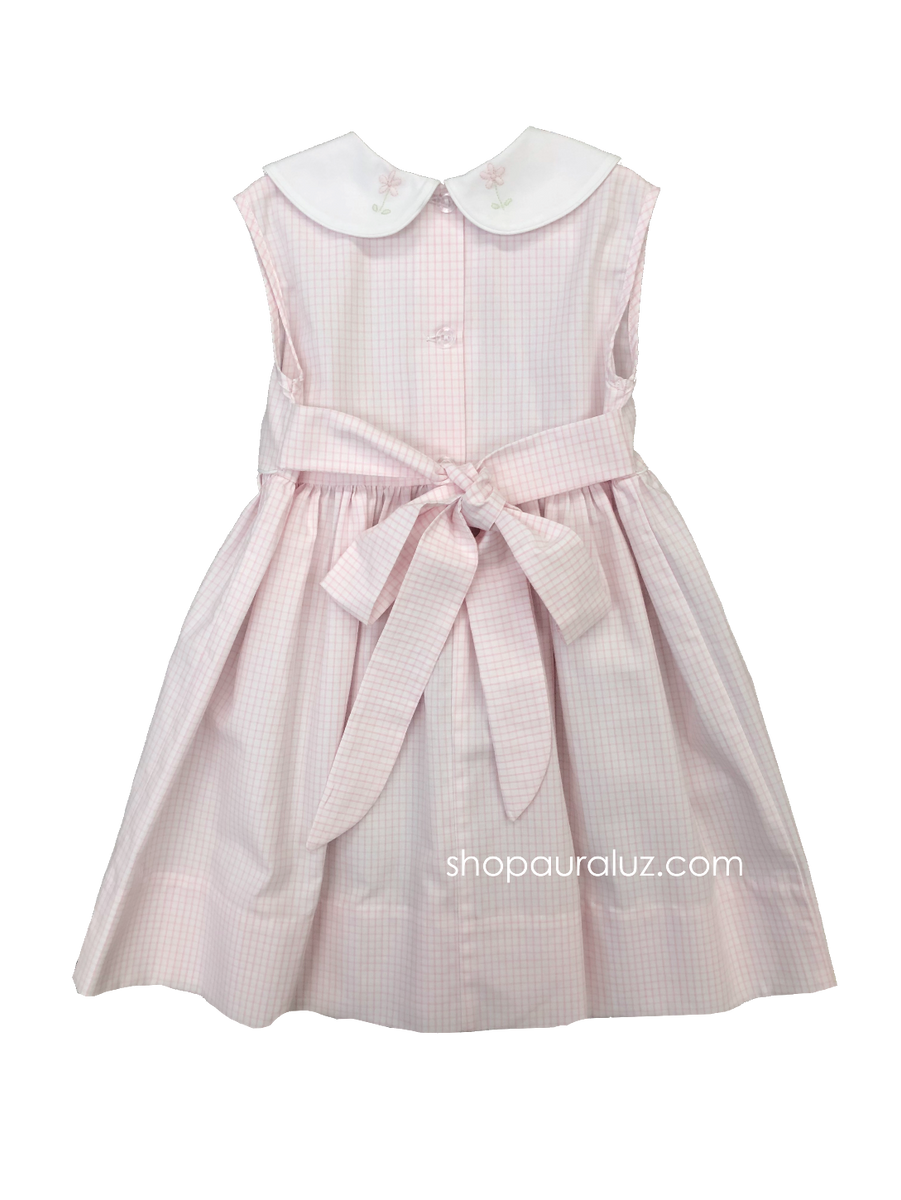 Auraluz Pink Pique Dress with Flower Embroidery