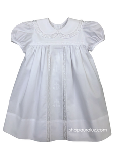 Auraluz Dress/Slip...White with white lace/inset, p,p,collar and embroidered crosses
