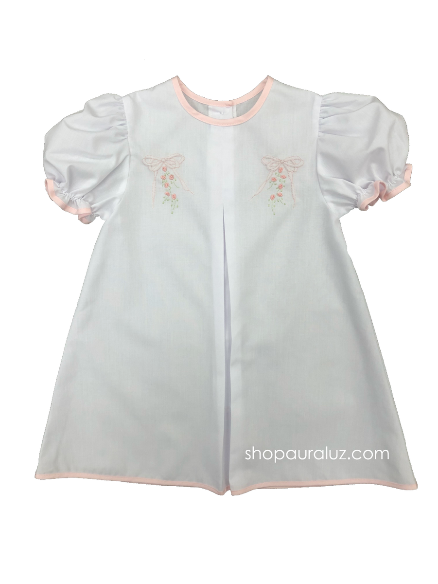 Auraluz White Dress with Red Christmas Bow and Holly Embroidery main image 1