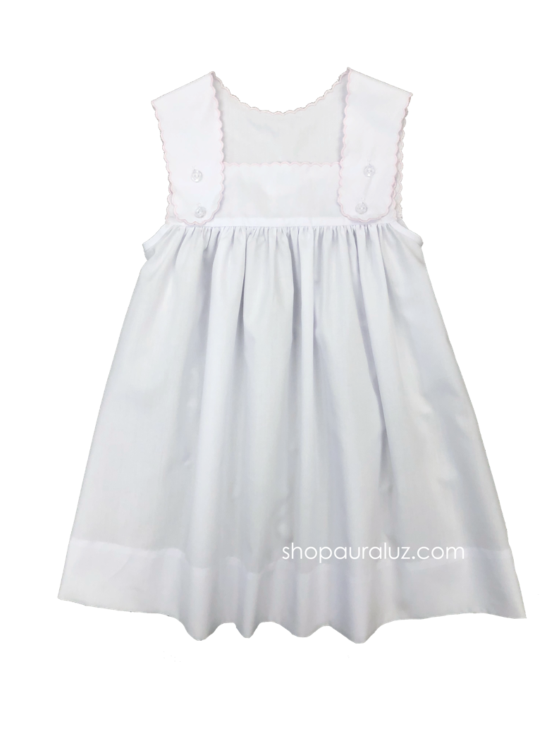 Auraluz Sun Dress..White with Pink Scallop Trim, Blank (No Embroidery) 3T