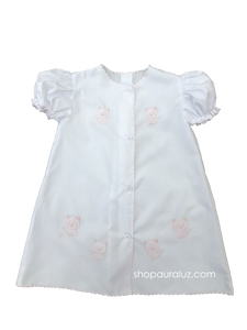 Auraluz Day Gown..White with pink scallops and embroidered kitty cats