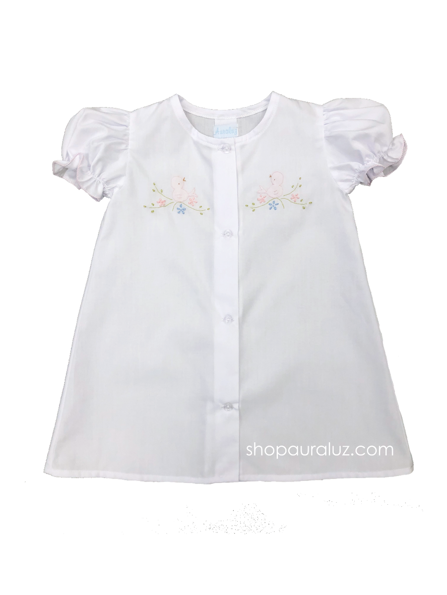 Auraluz Embroidered Day Gown, White with Blue Giraffe main image 1