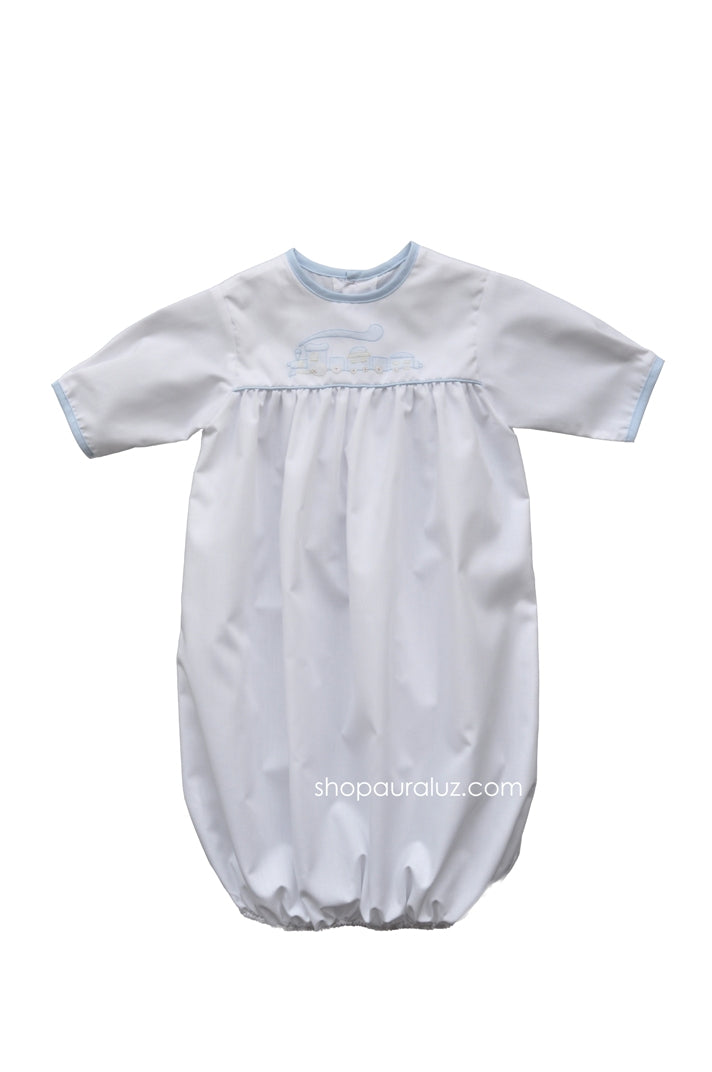 Auraluz Blue Knit Saque with Bow Ribbon Embroidery and Bonnet main image 1