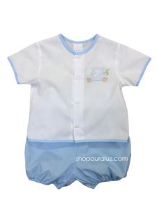 Auraluz 2pc Set...White top with embroidered golf cart and blue bloomer shorts
