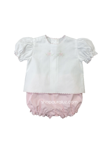 Auraluz 2pc Diaper Set...White/pink with pink scallops and embroidered bows