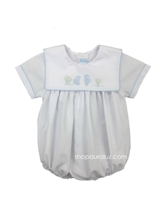 Auraluz Boy Bubble..White with blue binding trim and embroidered chicks