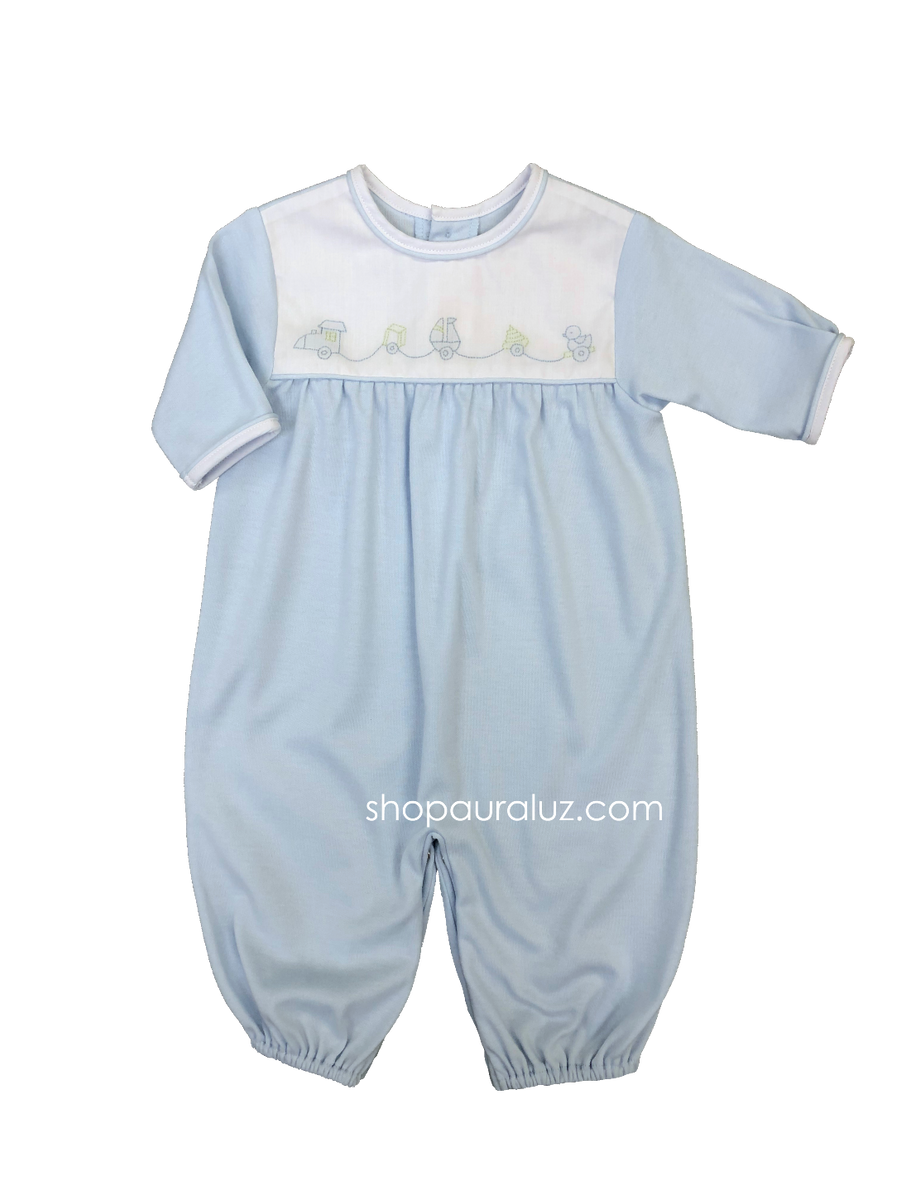 Auraluz Blue Knit Pant Set with Puppy Embroidery