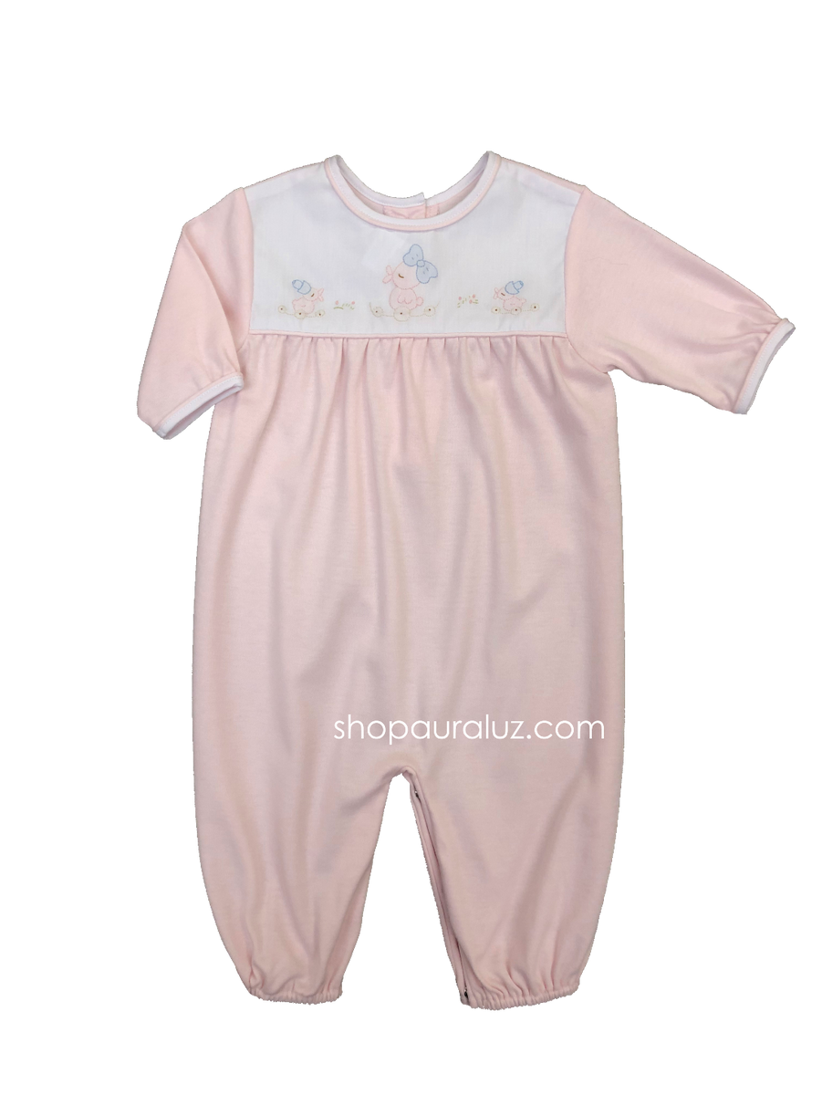 Auraluz Pink Knit Saque with Bow Ribbon Embroidery and Bonnet