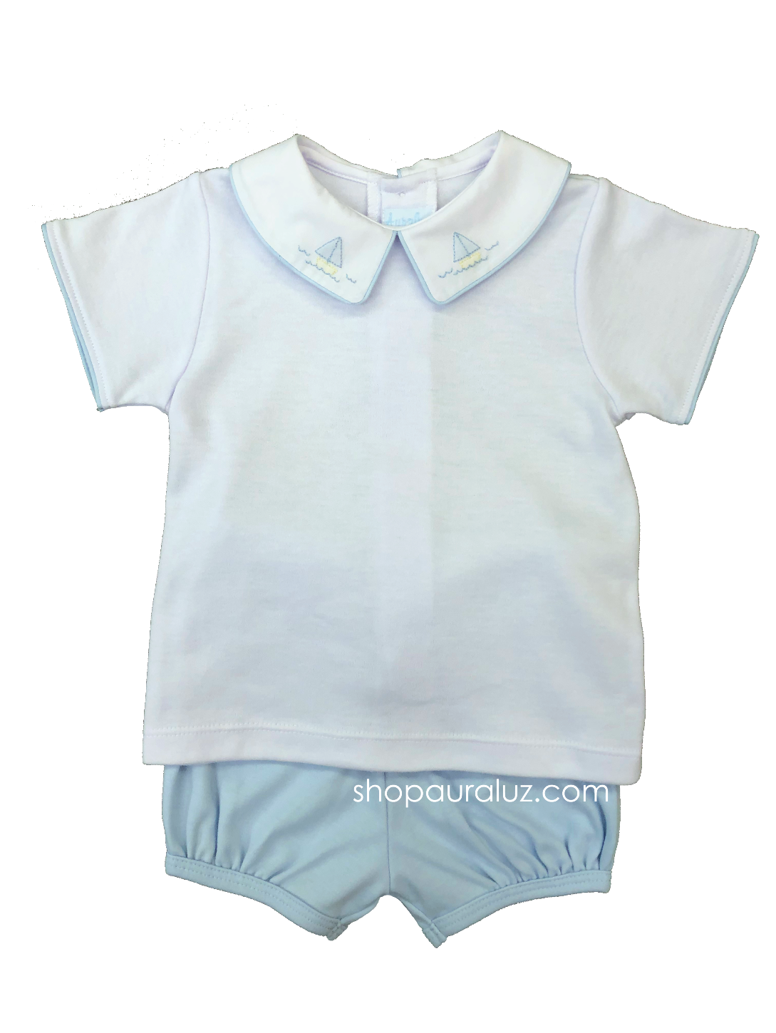 Auraluz Boy 2pc Knit Set..Blue/White with embroidered boats