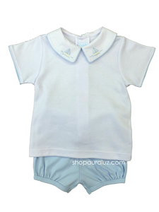 Auraluz Boy 2pc Knit Set..Blue/White with embroidered boats