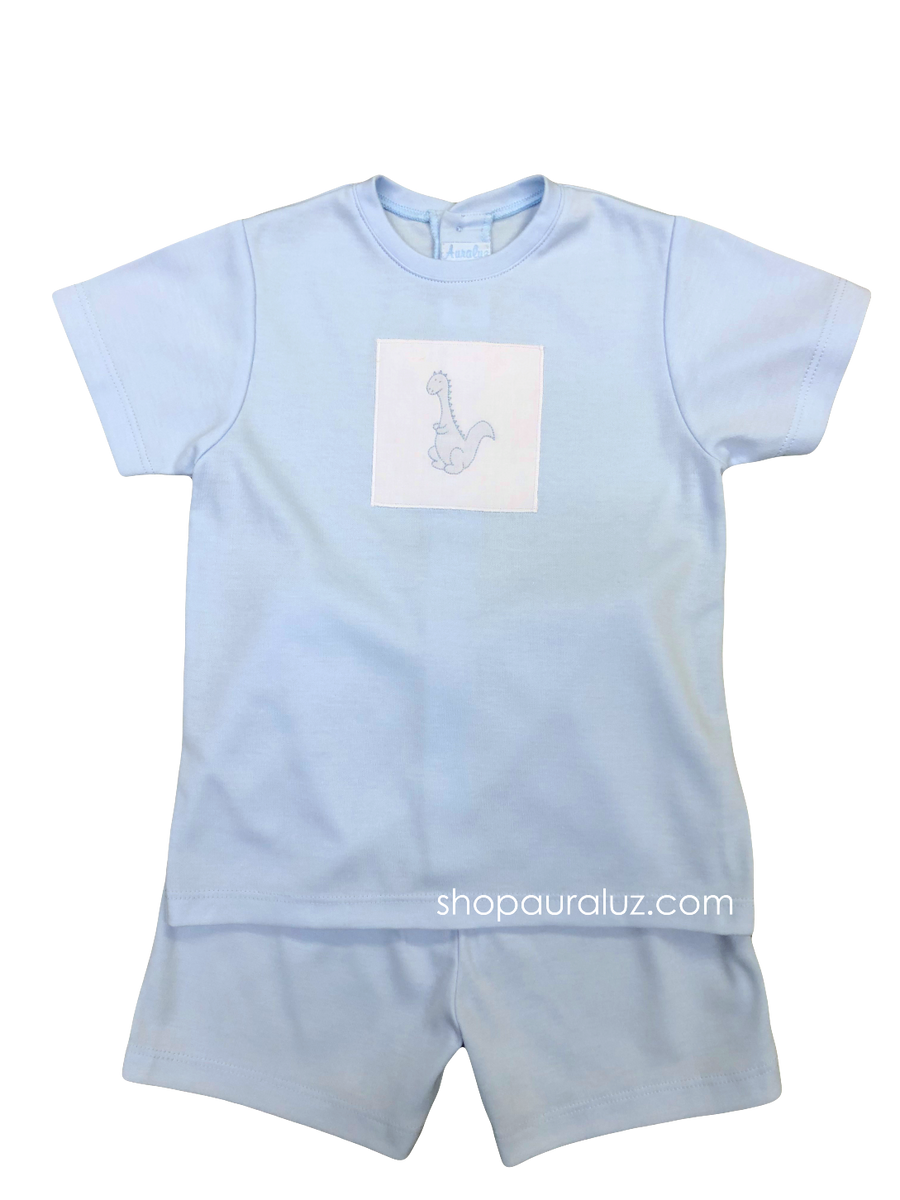 Auraluz Blue Boysuit with Blue Giraffe Embroidery