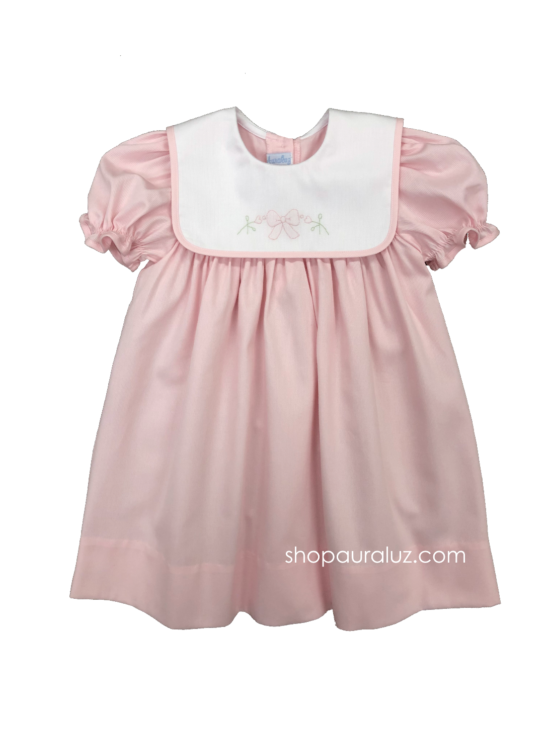 Auraluz Pique Dress..Pink with white square collar and embroidered bow
