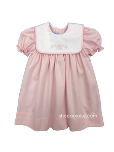 Auraluz Pique Dress..Pink with white square collar and embroidered bow