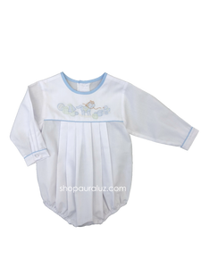 Auraluz Boy Bubble..l/s...White with blue binding trim, no collar and embroidered rocking horse