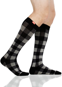 Montana Plaid: Heathered Grey (Cotton) compression socks