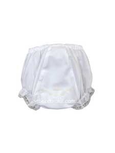 Auraluz Panty...White with ecru lace trim and embroidered cross