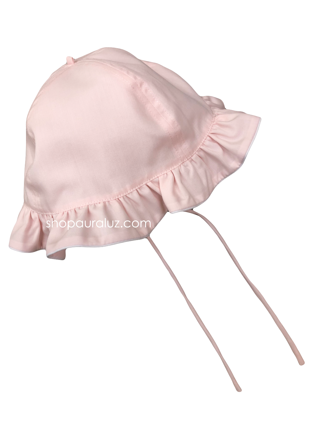 Auraluz Girl Sun Hat...Pink with ruffle edge and  white piping trim