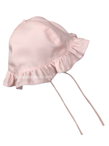 Auraluz Girl Sun Hat...Pink with ruffle edge and  white piping trim