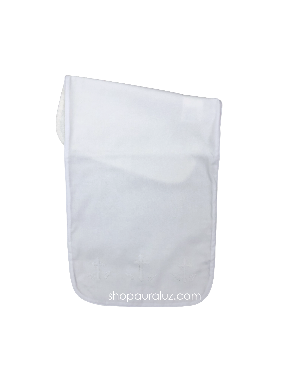 Auraluz Burp Cloth..White w/white piping and embroidered crosses