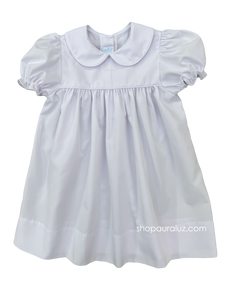 Auraluz Dress..White with white piping trim, p.p.collar and embroidered cross