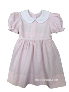 Auraluz Tie-back Dress...Pink window pane with white p.p. collar