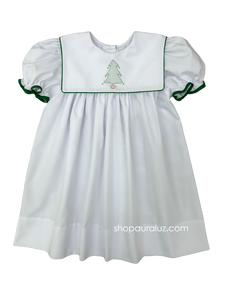 Auraluz Christmas Dress...White with green binding trim and embroidered tree