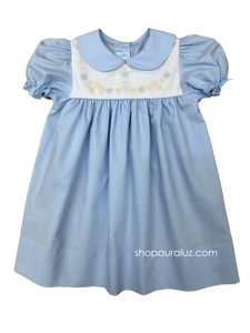 Auraluz Dress..Blue with p.p.collar and embroidered flowers