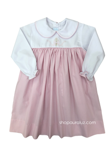 Auraluz Dress...Pink check w/white long sleeves and p.p. collar with embroidered bow