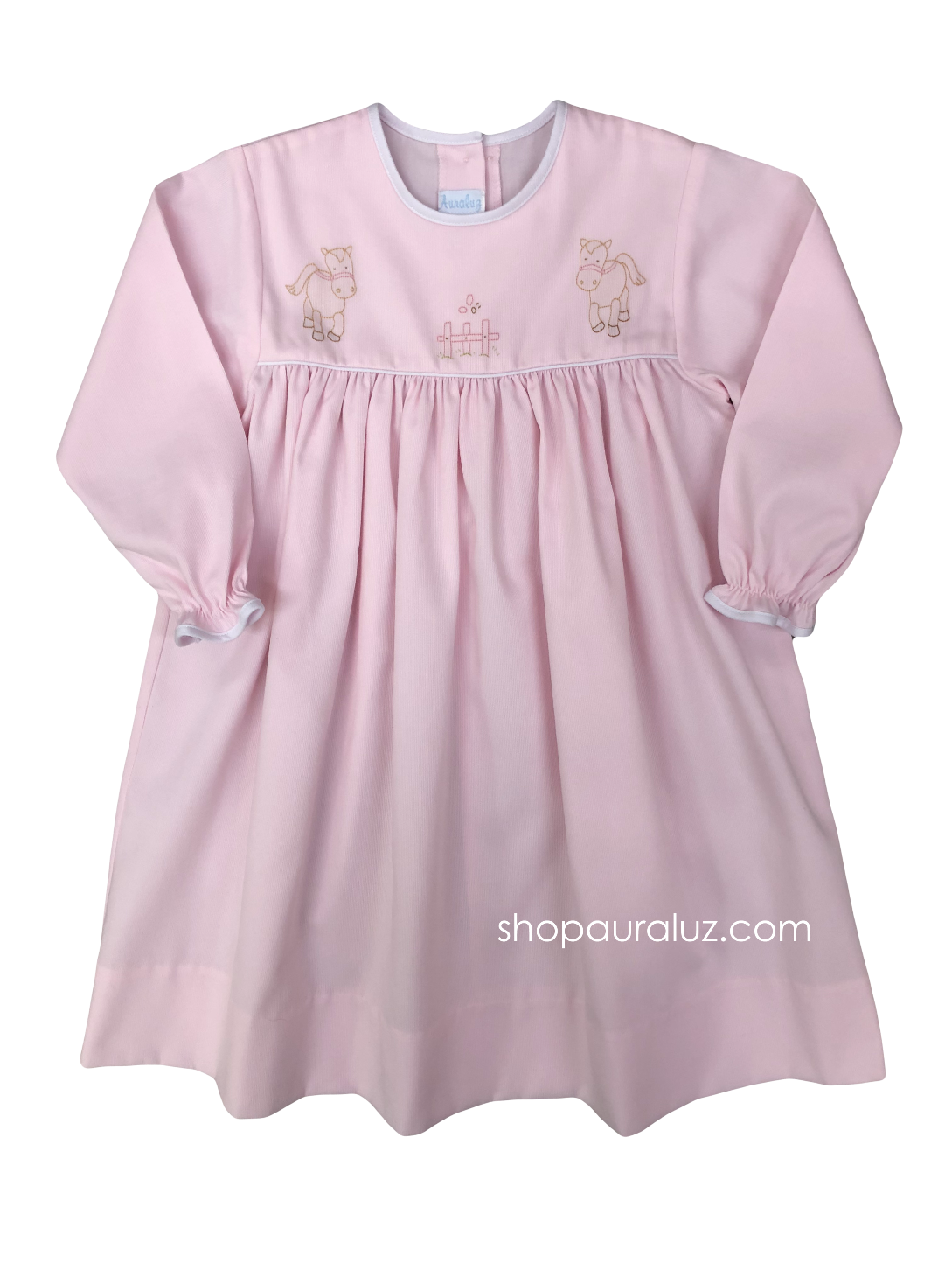 Auraluz Pique Dress...Pink with white binding trim and embroidered pony