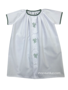 Auraluz Day Gown..White w/green check trim and embroidered shamrocks. STORE EXCLUSIVE!