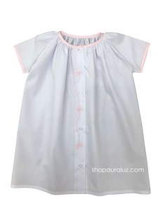 Auraluz Day Gown...White with pink binding trim and embroidered bows