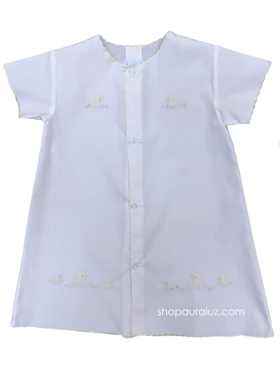 Auraluz Day Gown..White with yellow scallops and embroidered ducks. STORE EXCLUSIVE!
