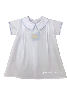 Auraluz Day Gown...White with blue check trim, boy collar and embroidered turtle