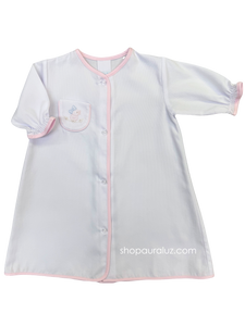 Auraluz Pique Day Gown...White w/pink binding trim and embroidered duck