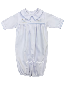 Auraluz Pique Boy Converter Gown...White w/blue piping trim and embroidered rocking horses