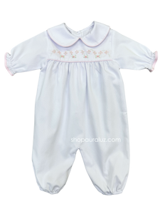 Auraluz Pique Girl Converter Gown...White w/pink piping trim and embroidered flowers