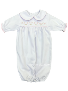 Auraluz Pique Girl Converter Gown...White w/pink piping trim and embroidered flowers