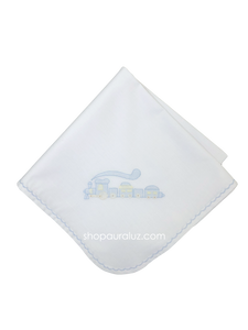 Auraluz Blanket..White w/blue scallops and embroidered train