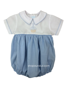 Auraluz Boy Bubble...White/blue check with boy collar and embroidered cupcake. STORE EXCLUSIVE!