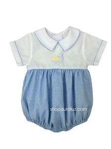 Auraluz Boy Bubble...White/blue check with boy collar and embroidered turtle