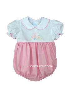 Auraluz Girl Bubble...White/pink check with p.p. collar and embroidered bird