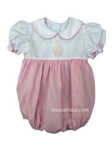 Auraluz Girl Bubble...White/pink check with p.p. collar and embroidered cupcake. STORE EXCLUSIVE!